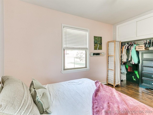 bedroom featuring dark hardwood / wood-style flooring and a closet