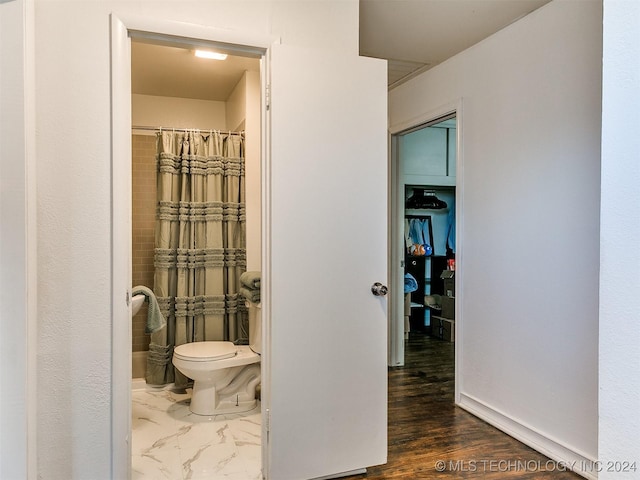 bathroom with wood-type flooring and toilet