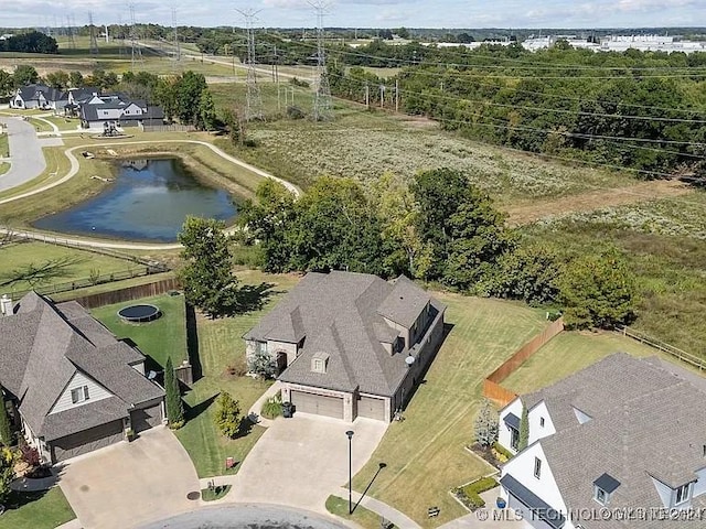 aerial view with a water view