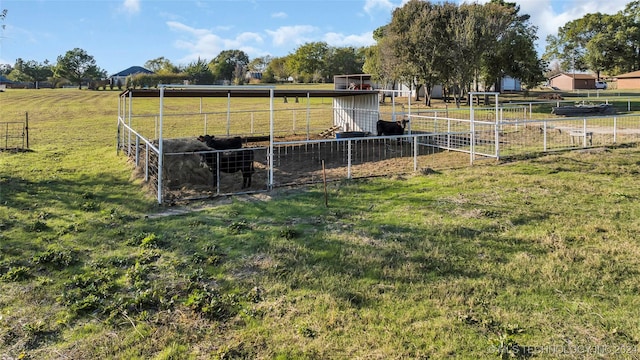 view of yard featuring a rural view and an outbuilding