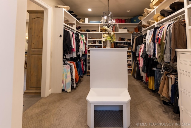 walk in closet with carpet floors