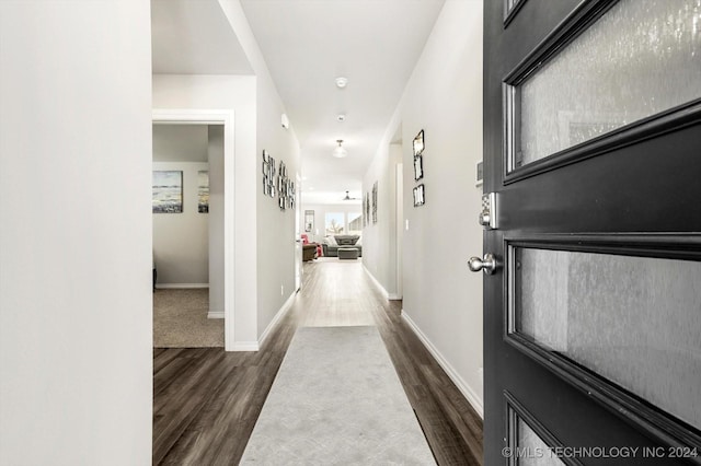 corridor featuring dark hardwood / wood-style flooring