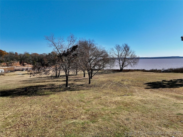 view of yard with a water view and a rural view