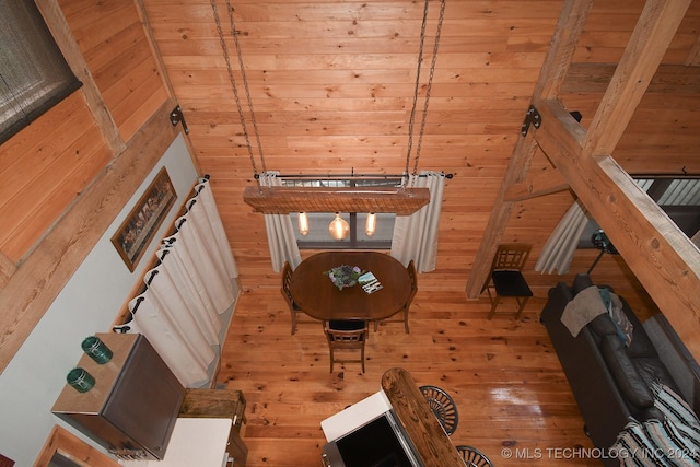 unfurnished living room featuring hardwood / wood-style flooring and wood ceiling