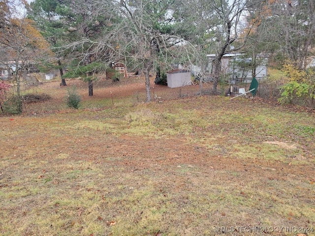 view of yard featuring a storage unit