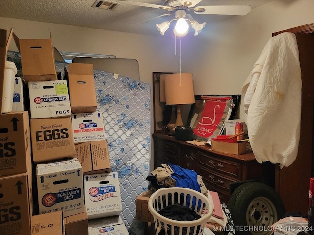 storage area featuring ceiling fan