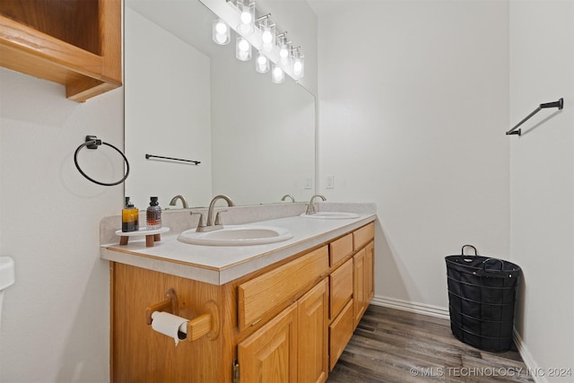 bathroom with hardwood / wood-style flooring and vanity