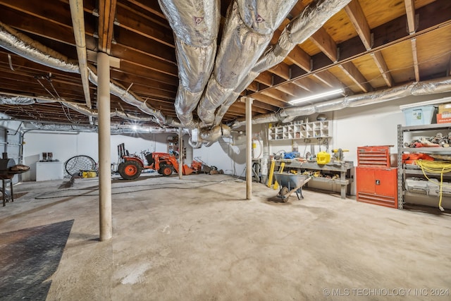 basement featuring a workshop area