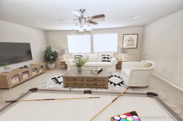 living room with ceiling fan