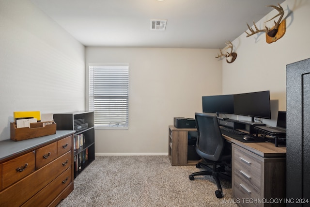 view of carpeted home office