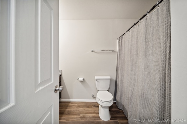 bathroom with toilet and hardwood / wood-style floors