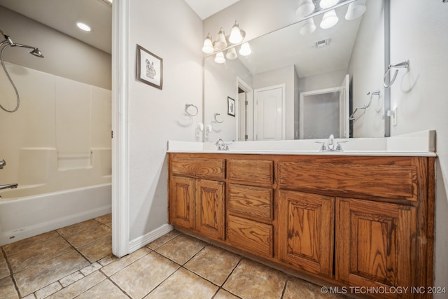 bathroom featuring tile patterned flooring, vanity, and bathing tub / shower combination