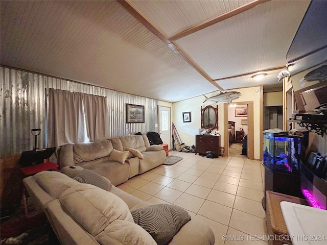 living room featuring light tile patterned floors