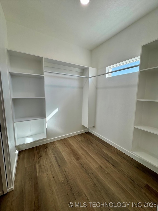 walk in closet featuring dark wood-style flooring