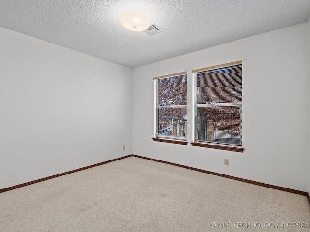 empty room featuring carpet and a textured ceiling