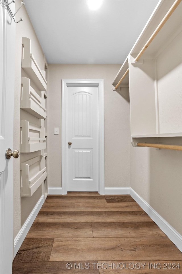 walk in closet with hardwood / wood-style flooring