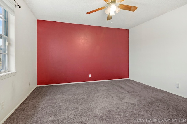 carpeted empty room featuring plenty of natural light and ceiling fan