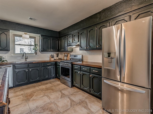 kitchen featuring appliances with stainless steel finishes, backsplash, and sink