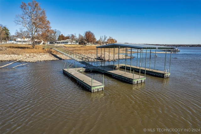 dock area featuring a water view