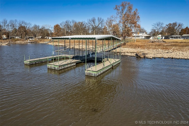 view of dock with a water view