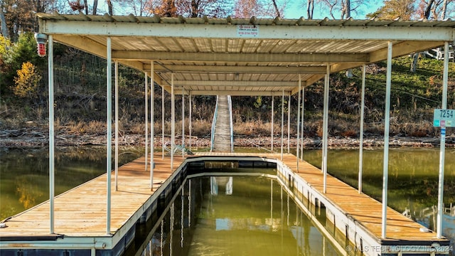 dock area with a water view