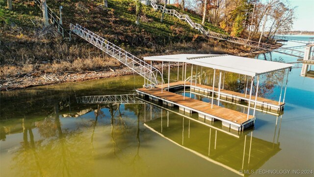 view of dock featuring a water view