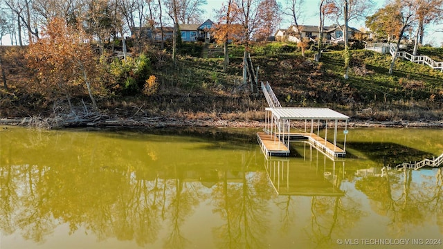 dock area with a water view