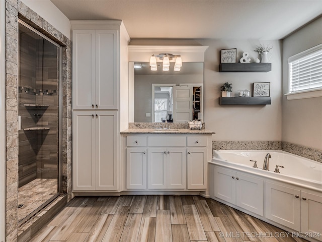 bathroom with vanity and independent shower and bath