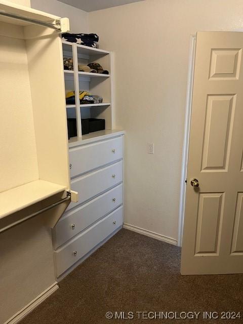 spacious closet with dark carpet