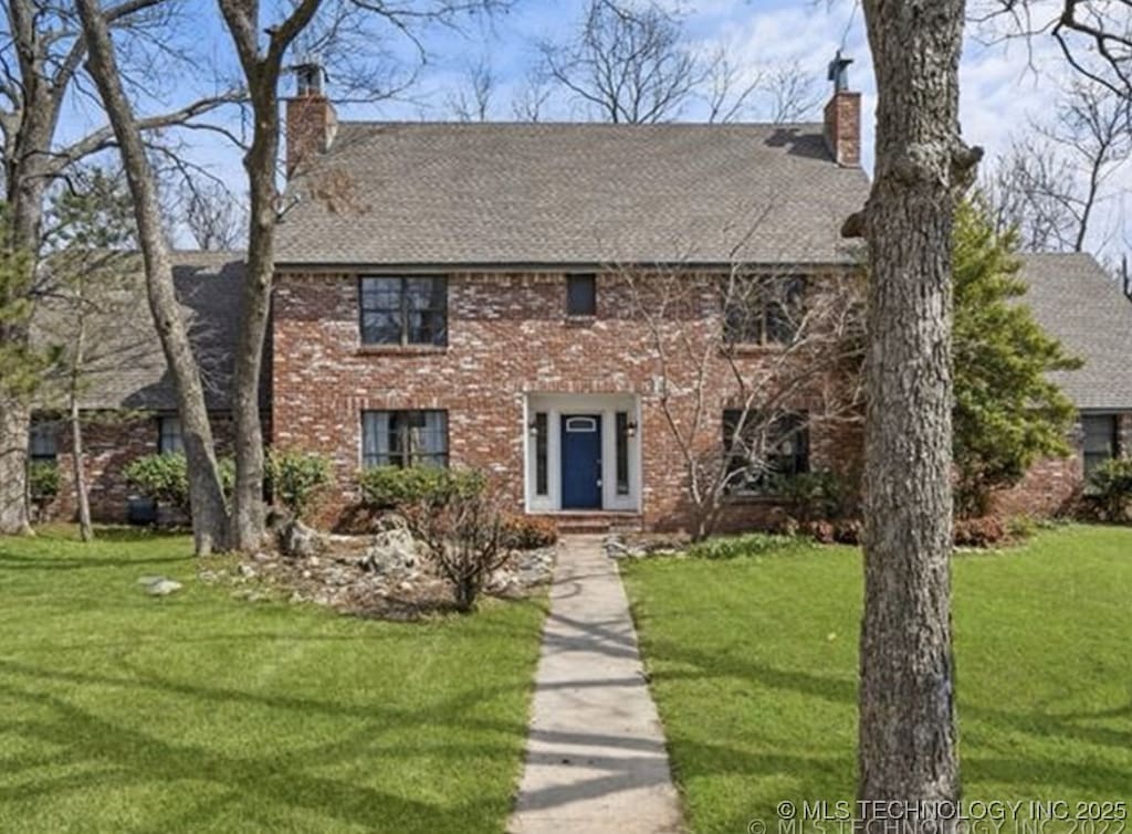 colonial house with a front lawn