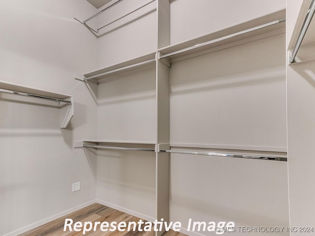 walk in closet with hardwood / wood-style floors