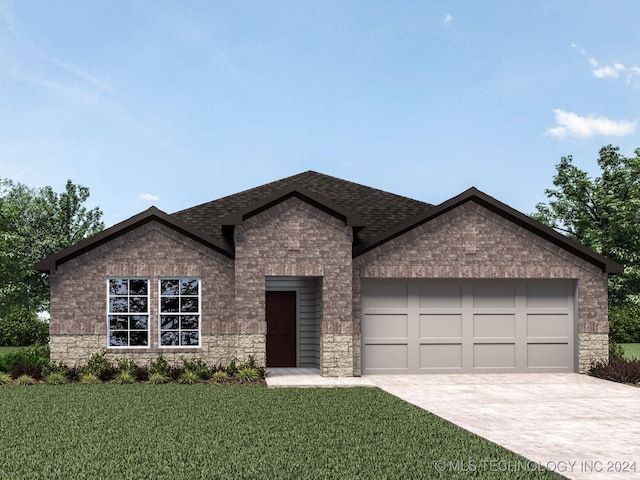 view of front facade featuring a front yard and a garage