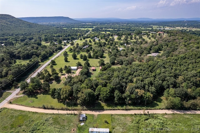 drone / aerial view featuring a mountain view