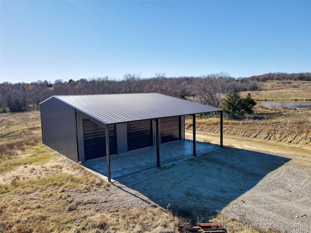 garage with a rural view