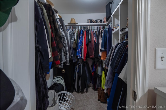 walk in closet with carpet flooring