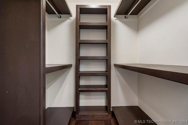 walk in closet featuring dark wood-type flooring