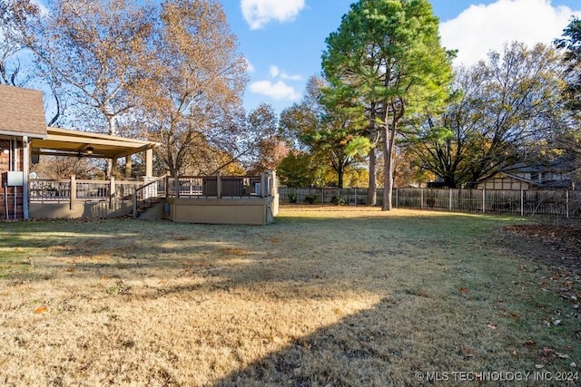 view of yard featuring a fenced backyard and a deck