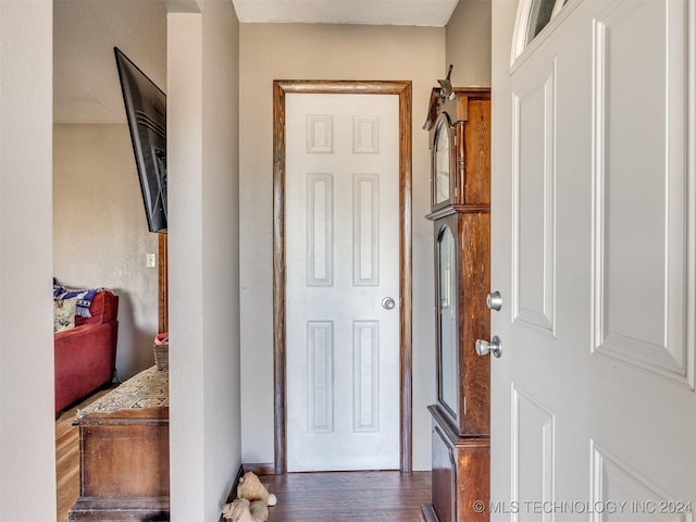 interior space with dark wood-type flooring