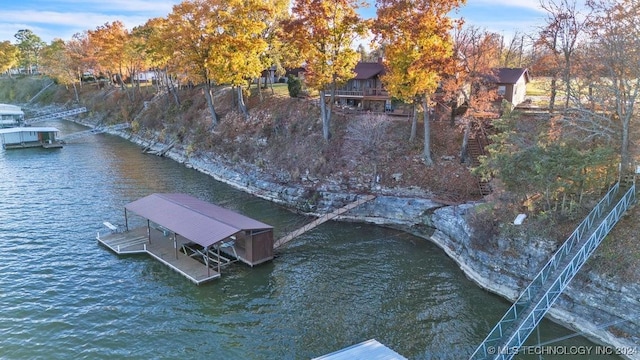 view of dock with a water view