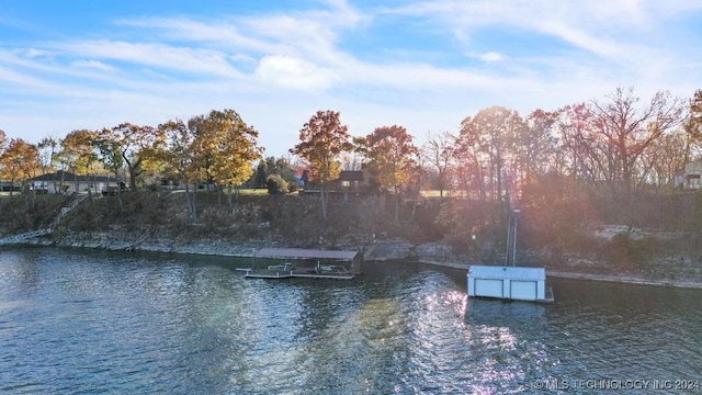 water view featuring a dock