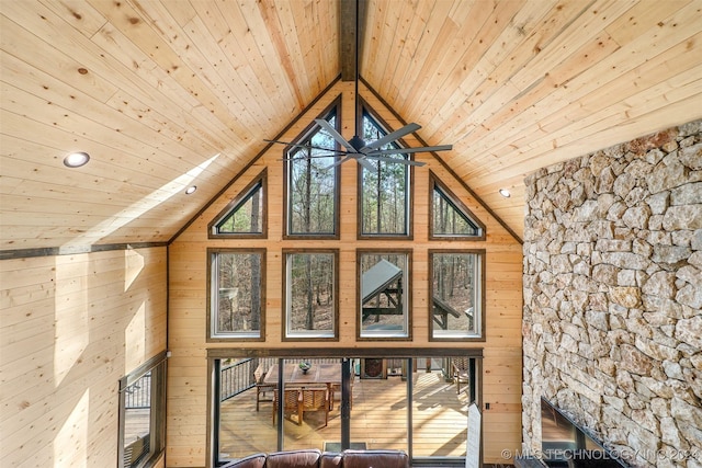 additional living space with wooden ceiling and wooden walls