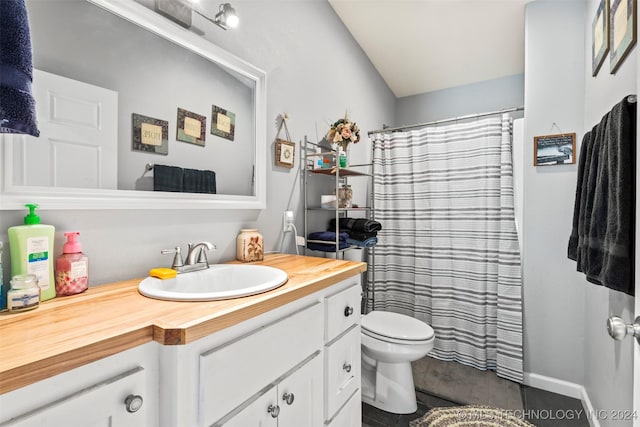 bathroom with vanity, hardwood / wood-style floors, and toilet