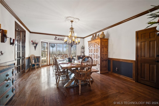 7133 S 425th Rd, Inola, OK 74036 - dining area featuring french doors, a notable chandelier, and ornamental molding