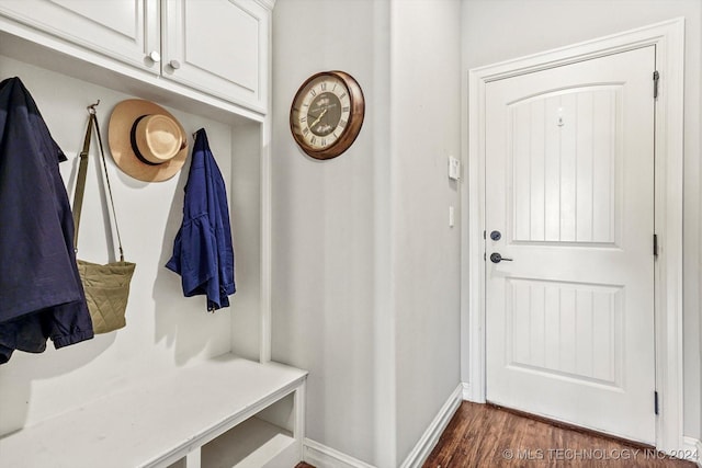 mudroom with dark hardwood / wood-style flooring