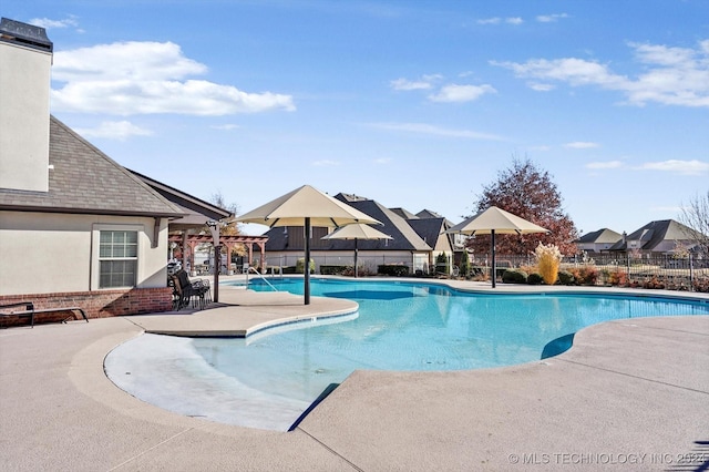 view of swimming pool with a patio