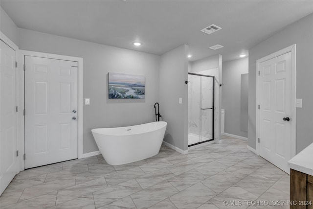 bathroom with plus walk in shower