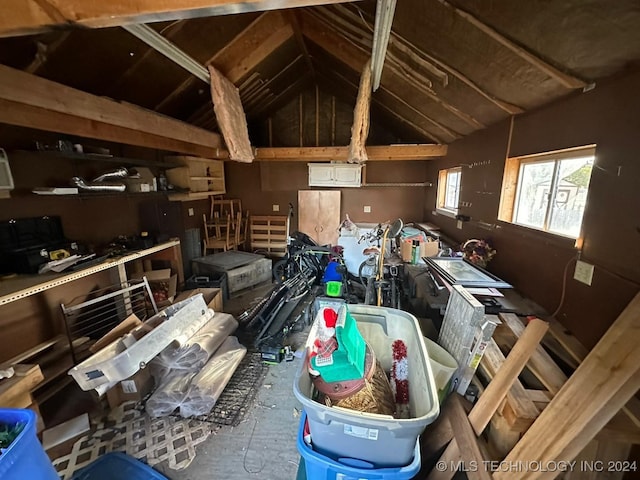 miscellaneous room featuring lofted ceiling