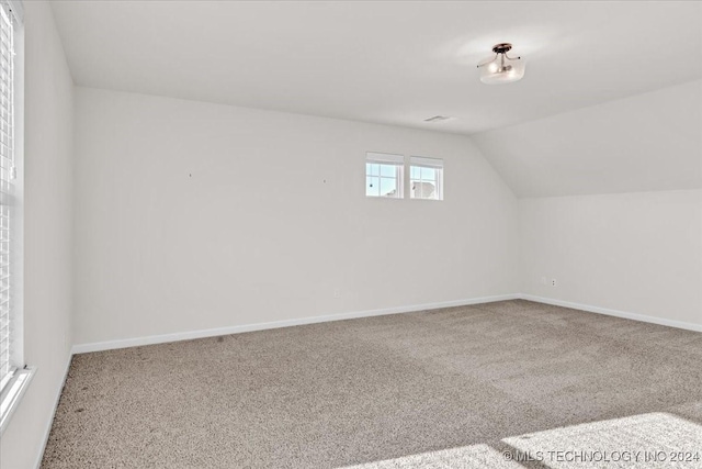 additional living space featuring carpet floors and lofted ceiling