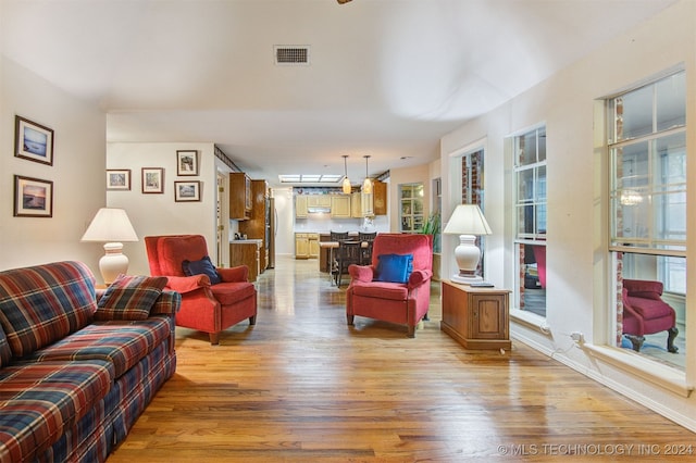 living room featuring light wood-type flooring