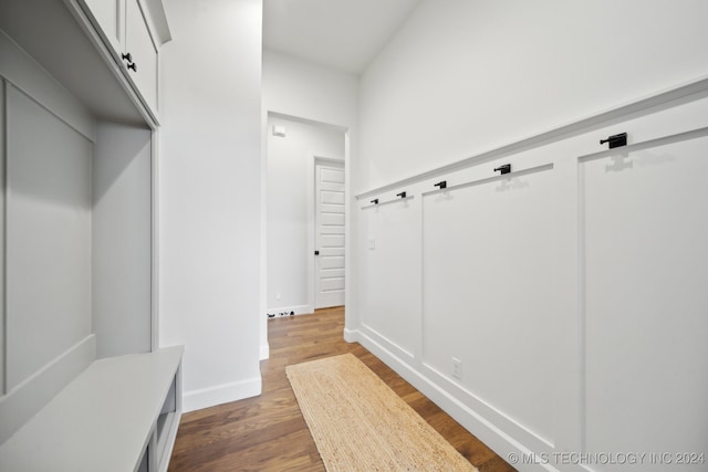 mudroom with dark wood-type flooring